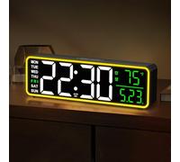 Maxstar Digital Alarm Clock Bedside 9 Inch with Date And Temperature, Auto DST, Loud Dual Alarms,Wall Clock Black for Living Room And Bedroom