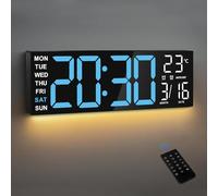 Maxstar Large Digital Wall Clock with RGB Led Display & Remote Control, Loud Dual Alarms, Auto-DST, Temperature,Date,Night Light for Bedroom/Office/Living Room/Shop/Gym/Game Room