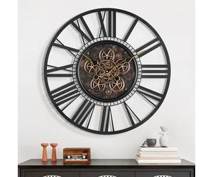 Maxstar Large Moving Gear Wall Clock for Living Room Decor,Vintage Industrial Steampunk,Metal Wall Clock Decorative for Home Office,Dinning Room,Farmhouse(Black Metal,Roman Number,20 INCH)