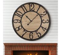 Maxstar Large Wall Clock Silent Bronze Rustic Farmhouse Metal & Wood Clocks with Arabic Numeral, Battery Operated Wall Clocks Decorative for Living Room Bedroom Office Home Decor 32inch
