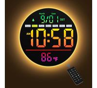 Maxstar Led Digital Wall Clock with Timer, Seconds, Temperature, Date, DST, Nightlight, RGB Color, Alarm Clock, 5-level Display Brightness, Digital Clock Timer for Classroom, Bedroom, Garage, Gym