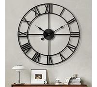 Maxstar Modern Roman Numerals Large Wall Clocks,Silent Non Ticking,Round,Metal,Vintage Wall Clock for Living Room,Kitchen,Bedrooms,Garden Decor-Black 60cm