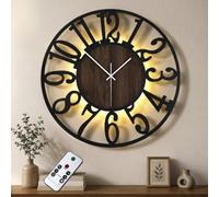 Maxstar Wall Clock 50cm LED Silent Non-Ticking Metal Hanging Clock | Black Clock with Remote Control Battery Operated for Living Room Bedroom Kitchen Office Decor