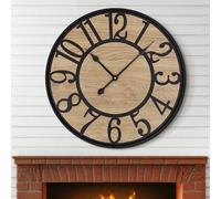 Maxstar Wall Clock for Living Room,Silent Rustic Farmhouse Wall Clock with Arabic Numeral, Battery Operated Wall Clocks Decorative for Bedroom Office Home Decor 16inch Black