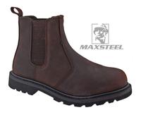 Maxsteel Goodyear Welted Slip On Chelsea Dealer Steel Toecap In Crazy Brown Ms22C
