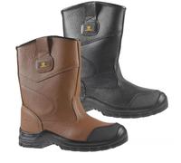 MAXSTEEL MENS LEATHER RIGGER BOOTS FUR LINED S3 SAFETY STEEL TOE CAP PULL ON WATER RESISTANT WORK BOOTS (BLACK, UK Footwear Size System, Adult, Men, Numeric, Medium, 9)