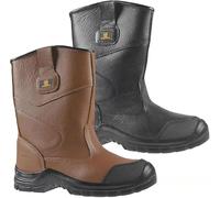 MAXSTEEL MENS LEATHER RIGGER BOOTS FUR LINED S3 SAFETY STEEL TOE CAP PULL ON WATER RESISTANT WORK BOOTS (TAN, UK Footwear Size System, Adult, Men, Numeric, Medium, 8)