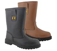 MAXSTEEL MENS LEATHER RIGGER BOOTS FUR LINED SAFETY STEEL TOE CAP PULL ON WORK BOOTS SZ (BLACK, uk_footwear_size_system, adult, men, numeric, medium, numeric_3)