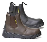 MAXSTEEL Mens Leather Safety Steel Chelsea Dealer Slip On Twin Gusset Lightweight Ankle Work Boots Shoes (BLACK, Medium), 12 UK (MS20)