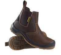 MAXSTEEL MENS SAFETY BOOTS DEALER CHELSEA LIGHTWEIGHT SLIP ON SCUFF GUARD LEATHER ANKLE WORK STEEL TOE CAP SHOES (CRAZY BROWN, One Size, UK Footwear Size System, Adult, Men, Numeric, Medium, 4)