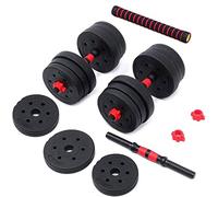 MAXSTRENGTH Adjustable Vinyl Dumbbell Barbell Pair of Weights with Bar Spinlock for Home Gym Workout with Vinyl Weight Plates and Bar with Quick Change Collars Dumbbells Black/Red