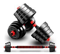 MAXSTRENGTH Adjustable Vinyl Dumbbell Barbell Pair of Weights with Bar Spinlock for Home Gym Workout with Vinyl Weight Plates and Bar with Quick Change Collars Dumbbells (10)