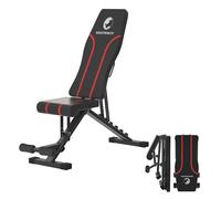 MaxStrength 4 in 1 Adjustable Weight Bench with Dip Station Adjustable Folding Heavy Duty Weight Lifting Bench Multifunction Weight Lifting Flat Incline And Decline For Home Gym (Black With Red Lines)