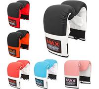 MAXSTRENGTH Bag Gloves for Heavy Punching Training, Maya Hide Leather Punch Mitts, Ideal for Focus Pads, Strike Shields, MMA, Thai pad, Double End Speed Ball (S/M, Black/White)