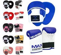 MAXSTRENGTH Boxing Gloves and Pads Set, Curved Focus Jab Training Pads, Curved Focus Mitts for MMA, Kickboxing Coaching, Martial Arts, Punching Hand Target Strike Shield (L-XL, Blue/White)