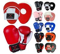 MAXSTRENGTH Boxing Gloves Focus Pad Sets Kickboxing Punching Training Martial Arts Mitts Punch Target Pads Bags (Red/White 12oz)