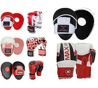 MAXSTRENGTH Boxing Gloves Focus Pads Kickboxing Punching Training Sparring Hand Pads MMA (MAX (Printing) Gloves with Black/White Pad, 8oz)