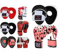 MAXSTRENGTH Boxing Gloves Focus Pads Kickboxing Punching Training Sparring Hand Pads MMA (Pink Star (Printing) Gloves with Black/White Pad, 12oz)