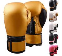 MAXSTRENGTH Boxing Gloves for Training & Muay Thai | Mitts for Sparring, Kickboxing, Fighting | Great for Heavy Punch Bag, MMA Martial Arts Workout Gloves (12 oz, Golden/Black)