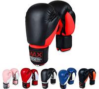 MAXSTRENGTH Boxing Gloves MMA Mitts for Sparring, Kickboxing, Heavy Punch Bag Grappling Dummy Double End Speed Ball & Focus Pads Workout 6oz, 8oz, 10oz, 12oz 14oz, 16oz (Black/Red (8oz))