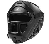 MAXSTRENGTH Boxing Head Guard MMA Martial Arts Fighting Head Gear Helmet adjustable fastening chin strap Thai Kick Boxing Face cheek Protector Senior
