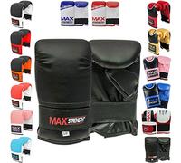 MAXSTRENGTH Boxing Mitts Punching Training Bag Gloves Sparring Martial Arts Muay Thai (Black, Junior)