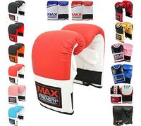 MAXSTRENGTH Boxing Mitts Punching Training Bag Gloves Sparring Martial Arts Muay Thai (Red/White, L/XL)