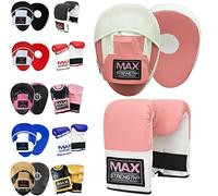 MAXSTRENGTH Curved Focus Pads Boxing Bag Gloves Set Hook and Jab Boxing Sparring Pads MMA Gym Training (L/XL, Pink/White)