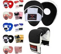MAXSTRENGTH Curved Focus Pads & Boxing Gloves Set | Hook & Jab Sparring Pads for Boxing, Kickboxing, MMA & Gym Training - Punch Mitts Pad Set (Black/White, S/M)