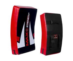 MAXSTRENGTH Curved Strike Shield - Professional Kick Shield for MMA, Muay Thai, Kickboxing, Karate & Taekwondo Training | Heavy Duty Martial Arts Kicking Pad (Black/Red)