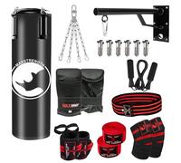 MAXSTRENGTH Heavy Filled Boxing Punch Bag Set 3FT 4FT - 2PCS 3PCS or 10PCS Complete Training Kits with Gloves, Chain, Bracket or Frame Ideal for Home Gym (10 Pcs Set with Bracket, 3 Feet)