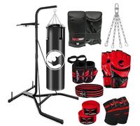 MAXSTRENGTH Heavy Filled Boxing Punch Bag Set 3FT 4FT - 2PCS 3PCS or 10PCS Complete Training Kits with Gloves, Chain, Bracket or Frame Ideal for Home Gym (10 Pcs Set with Frame, 3 Feet)