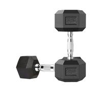 MAXSTRENGTH Hex Dumbbells Set 10kg Pair Poly Rubber Encased Dumbbells Weights Set Cast Iron Chrome Home or Gym Strength Training Equipment