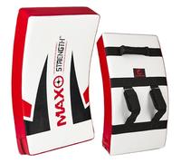 MAXSTRENGTH Kick Shield Curved Strike Pad High Density Foam Lightweight Training Pad 62cm Length 12cm Thick MMA Muay Thai Rugby Boxing Martial Arts Kick Shield Single or Pair (White/Red (Pair))