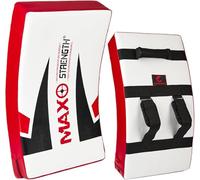 MAXSTRENGTH Kick Shield Curved Strike Pad High Density Foam Lightweight Training Pad 62cm Length 12cm Thick MMA Muay Thai Rugby Boxing Martial Arts Kick Shield Single or Pair (White/Red (Single))