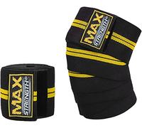 MAXSTRENGTH Knee Wraps Weight Lifting Bandage Heavy Duty Elasticated Compression Powerlifting Support Bandage Great for Squats, Bodybuilding, Gym Fitness Training and Olympic Lifting (Black/Yellow)