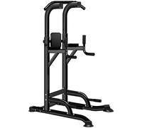 MAXSTRENGTH Multi gym pull up station power tower pull up and dip station workout tower dip bars dip station Vertical Knee Raise Pull Chin Push up Workout Fitness Black