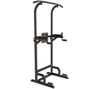 MAXSTRENGTH Power Tower Pull Up Bar Dip Station Chin Up for Home Multi Gym Strength Training Fitness Equipment Adjustable Height Pull Up & Dip Station Fitness Workout Station (Orange/Black Seat)
