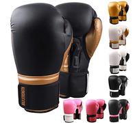 MAXSTRENGTH Professional Heavy Duty Boxing Gloves Punch Bag Focus Mitts Pads MMA Muay Thai Fighting Kickboxing Pro Sparring Home Gym Training for Men Women & Kids (Black/Golden 8oz)