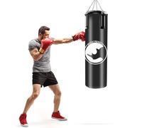 MAXSTRENGTH Punch Bag for Boxing Training - 3FT 4FT FILLED Heavy Bags With Hanging Chain - Ideal for Kickboxing Muay Thai Punching Grappling Martial Arts MMA (Black, 4FT Punch Bag)