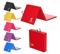 MAXSTRENGTH Tri Folding Exercise Mat - Extra Thick Non-Slip Foam Mat for Gymnastics, Yoga, Home Gym, Pet Wellbeing & Children’s Nurseries - Portable with Carry Handle (Red)