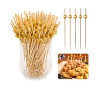 maxtachi 100 Pcs Cocktail Picks, 4.7 inch Bamboo Cocktail Sticks for Appetizers, Gold Pearl Cocktail Picks for Wedding Party, Fancy Sturdy Cocktail Toothpicks for Drinks, Desserts and Charcuterie