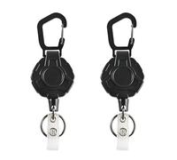 maxtachi 2 Pack Retractable Keychain, Premium Heavy Duty Retractable Keyring, Tactical ID Badge Reels, Retractable Badge Holders with Belt Clip for Name Card Keychain-Black