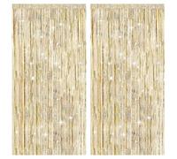 maxtachi 2PCS Gold Glitter Foil Curtains, Tinsel Foil Fringe Curtains, Foil Curtain Backdrop Curtain, Party Backdrop Streamers for Birthday Wedding Prom Decoration, Gold Glitter Curtain 1m×3m