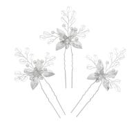 maxtachi 3 PCS Bridal Pearl Hair Pins, Elegant U Shaped Crystal Flower Shape Hair Pin, Prom Hair Accessories for Wedding Prom Party, Gift for Brides Bridesmaids Women Girls