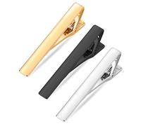 maxtachi 3 Pcs Clip on Ties for Men, Long Styles Tie Bar Clip, Multi-colour Tie Pins, Tie Pin Accessories for Wedding Boyfriend Gift Father's Day Valentine's Day-Gold Silver Black