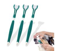 maxtachi 3 Pcs Dog & Cat Toothbrush, Triple Headed Dog Plaque Removal, Green