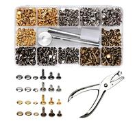 maxtachi 360Pcs Leather Rivets Kit, 3 Sizes Double Cap Tubular Rivets for Metal, Flat Tubular Metal Studs with Leather Hole Punch Pliers and Fixing Tool Kit, for Leather Craft Repair Decoration