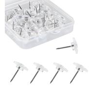 maxtachi 50 PCS Clear Push Pins, Transparent Drawing Pins, Flat Head Push Pins, Drawing Pins for Notice Board with Storage Box, Steel Point Cork Board Tacks for Maps Posters Photos