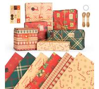 maxtachi 6 Pcs Christmas Wrapping Paper Sheets, 50 x 70CM Kraft Wrapping Paper Printed with Christmas Snowman Elk Pattern, Recyclable Xmas Wrapping Paper for Birthday Wedding Xmas Gift Wrapping